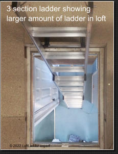 © 2022 LoftLadder expert 3 section ladder showing larger amount of ladder in loft